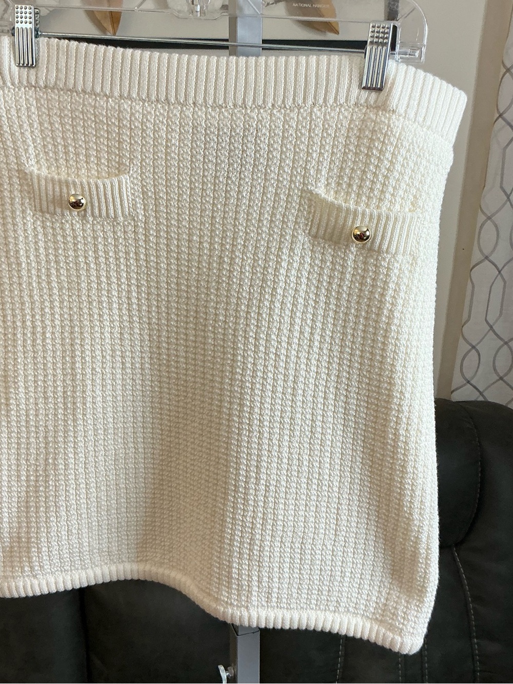 French Connection Cream Knit Mini Skirt with Button Accents